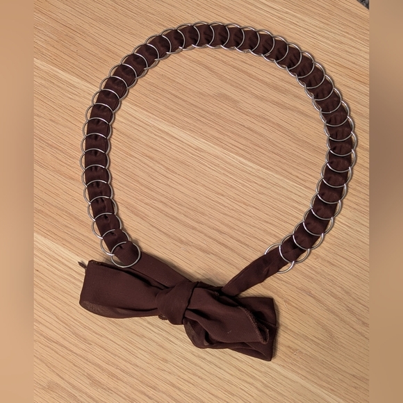 Women's Brown Sheer Fabric Chain/Ring-Linked Belt - Picture 8 of 13